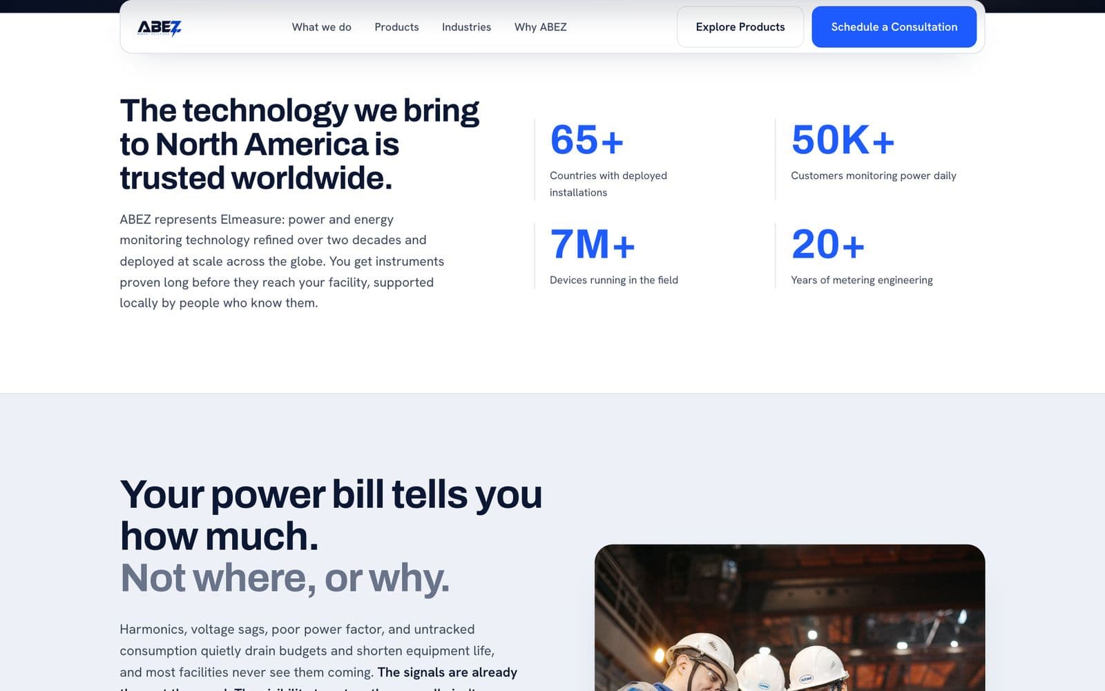 Industrial energy-tech company website, screen 2