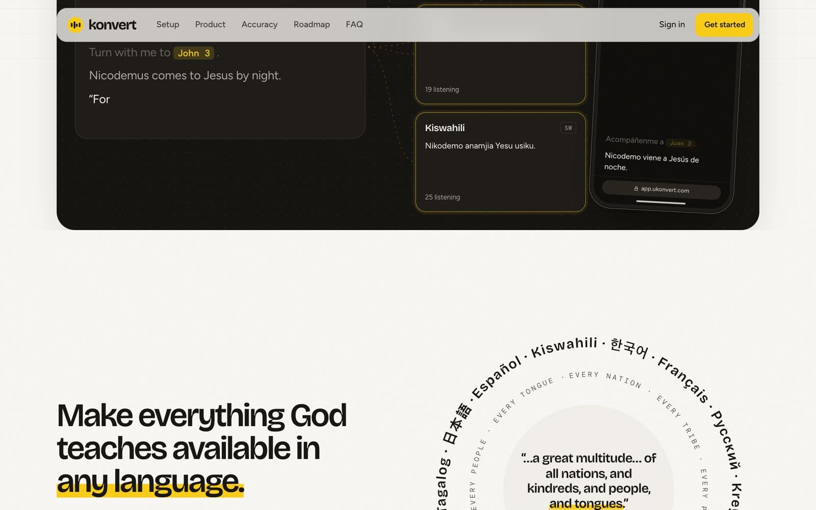Live-translation software website, screen 2