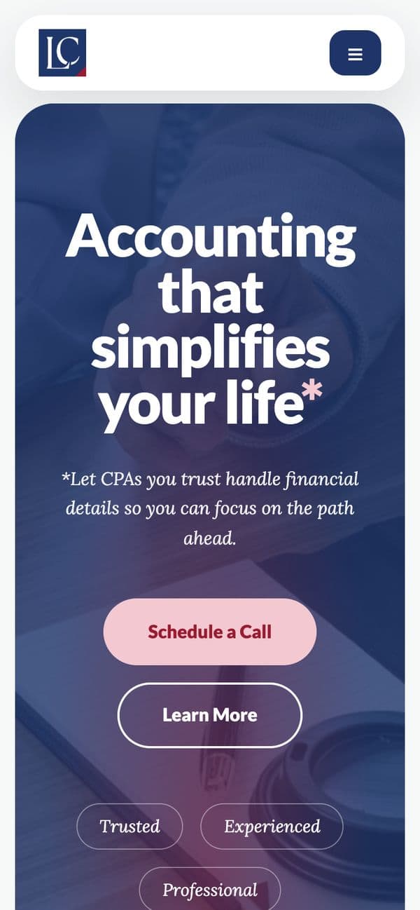 CPA firm on mobile, screen 1