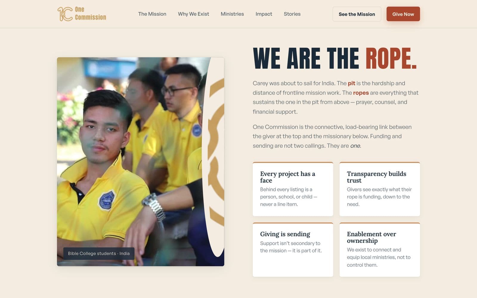 Missions nonprofit website, screen 2