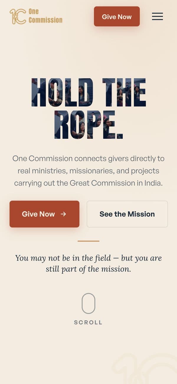 Missions nonprofit on mobile, screen 1