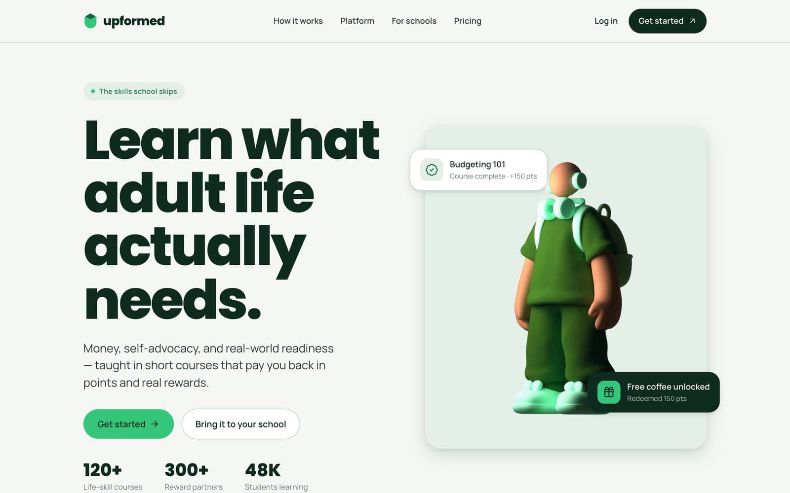 EdTech startup website, screen 1