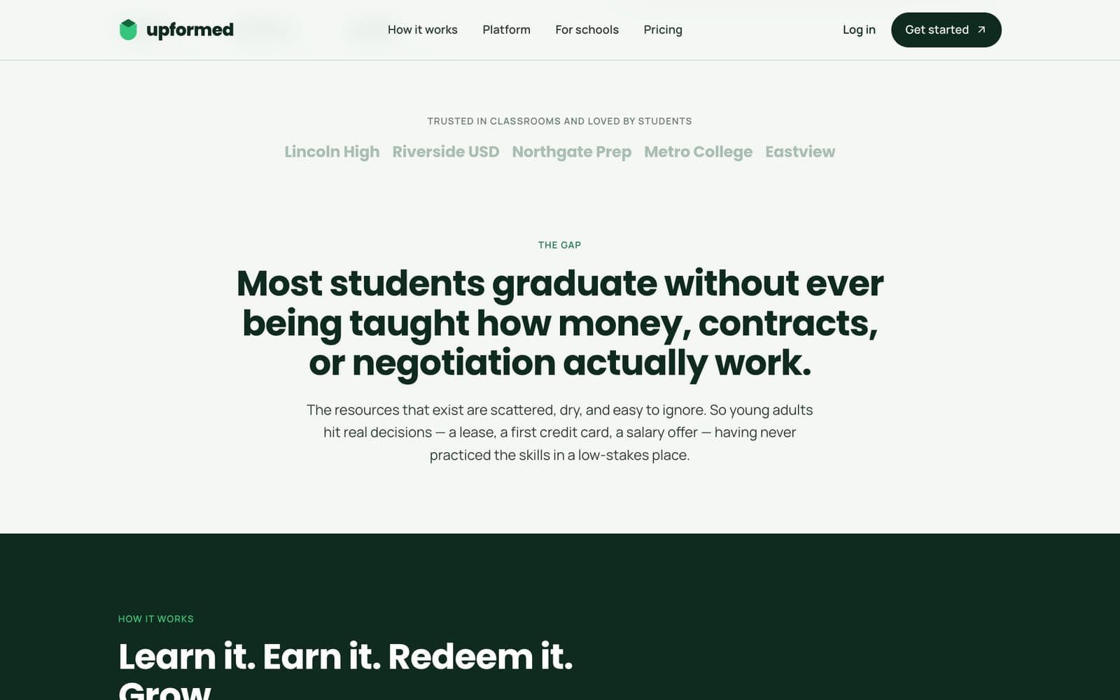 EdTech startup website, screen 2