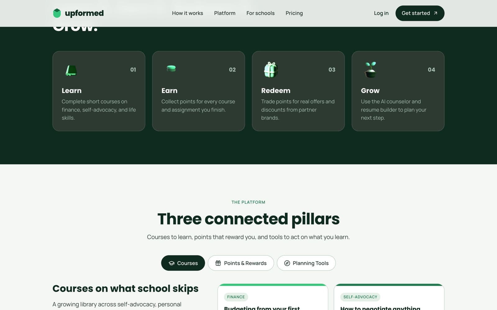 EdTech startup website, screen 3